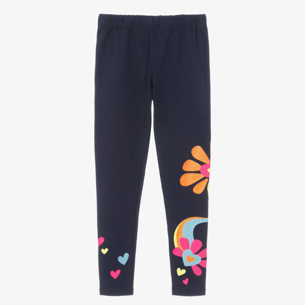 Billieblush-Girls Navy Blue Leggings with Sparkly Flowers | Childrensalon