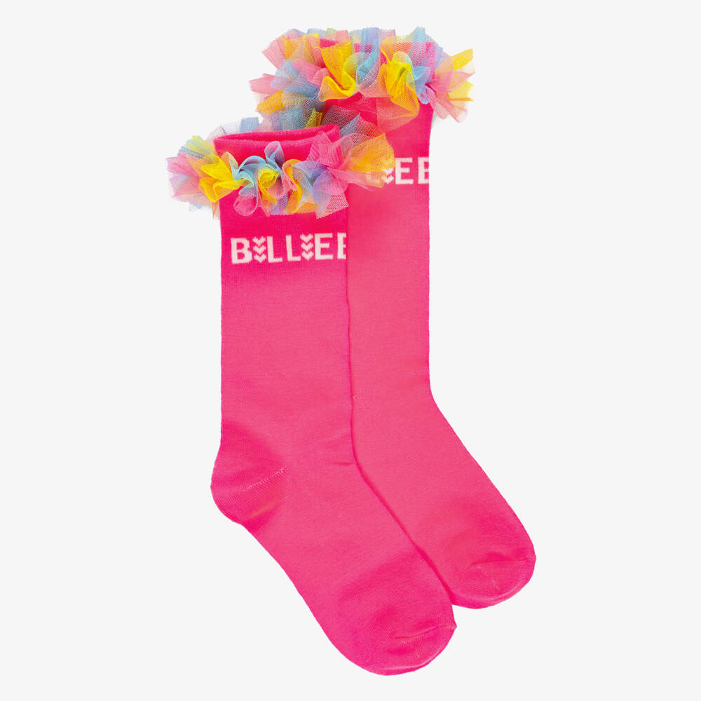 Billieblush-Girls Neon Pink Socks with Rainbow Tulle | Childrensalon