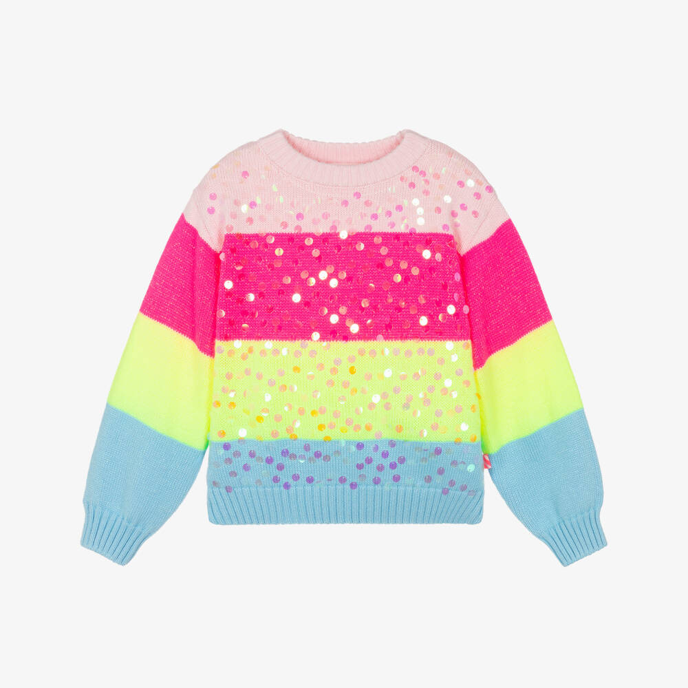 Billieblush-Girls Pink Striped Sweater with Sequinned Front | Childrensalon