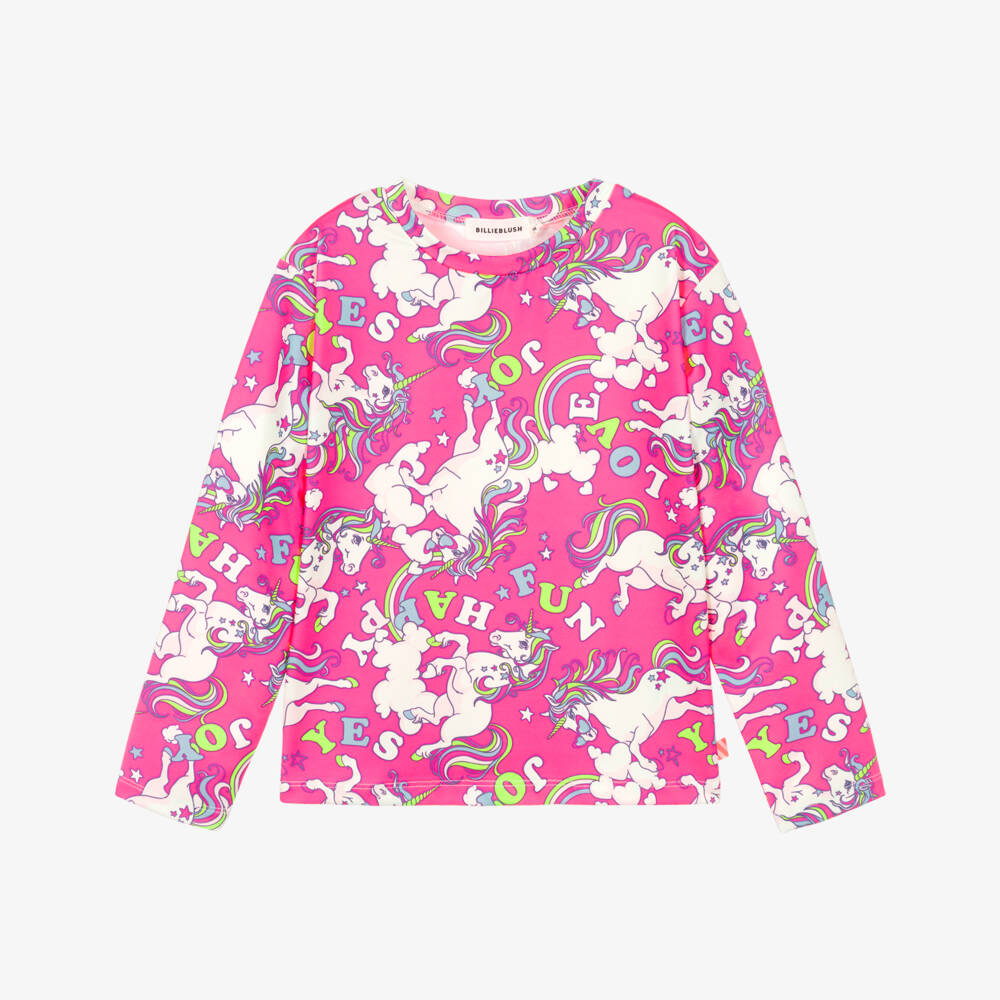 Billieblush-Girls Pink Unicorn Print Base Layer Top | Childrensalon