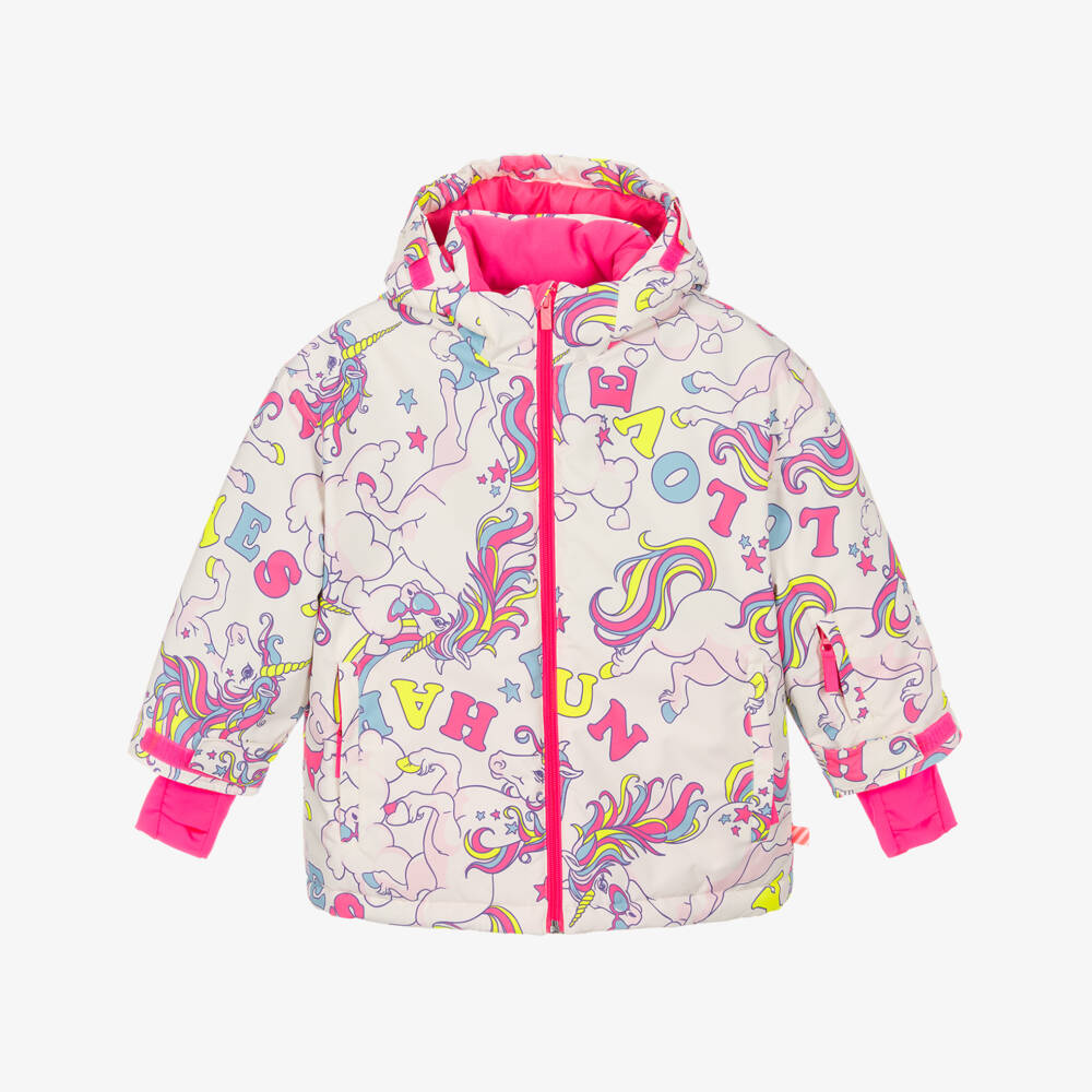 Billieblush-Girls White & Pink Ski Jacket with Unicorn Print | Childrensalon