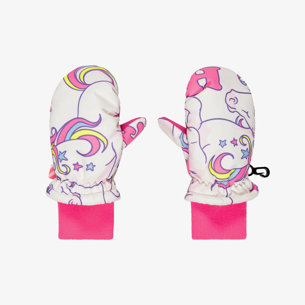 Billieblush-Girls White & Pink Ski Mittens with Unicorn Print | Childrensalon