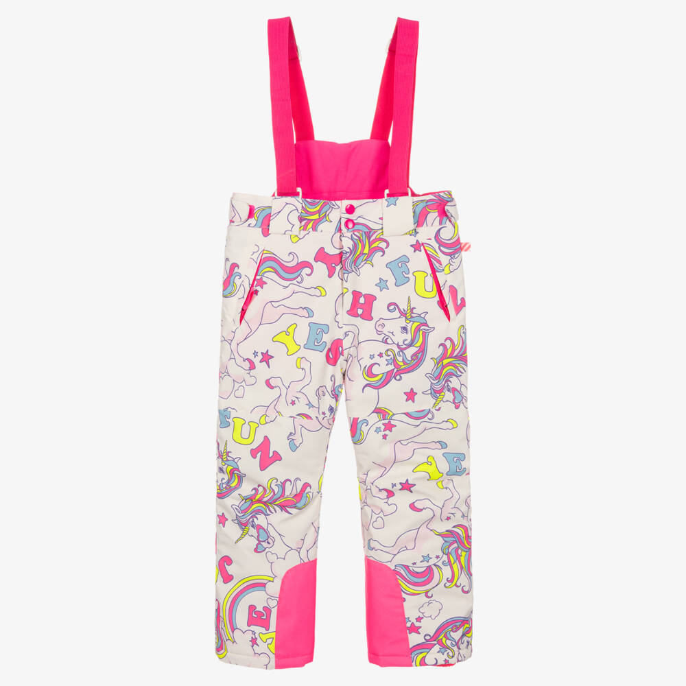 Billieblush-Girls White & Pink Ski Trousers with Unicorn Print | Childrensalon