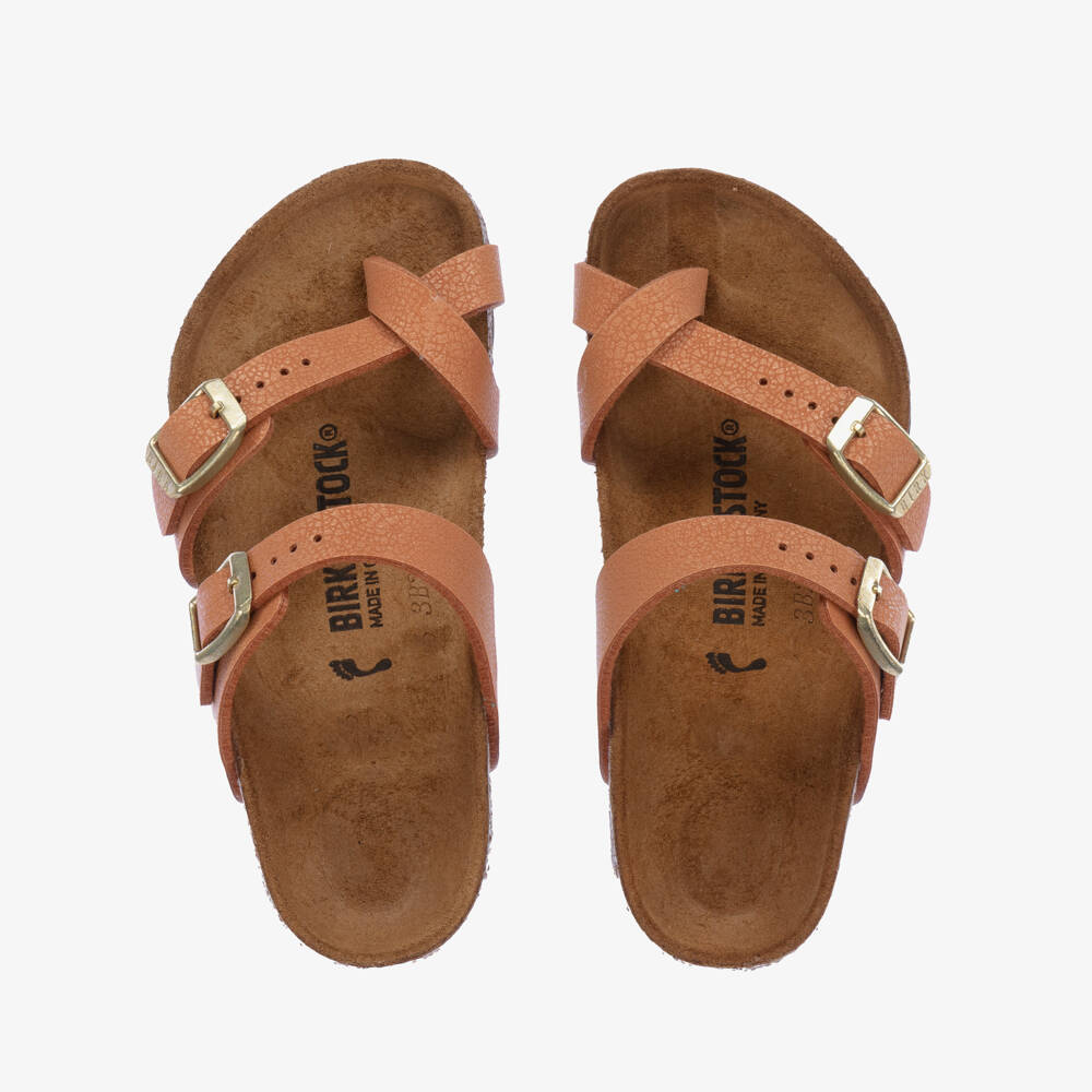 Birkenstock-Beige Faux Leather Sandals | Childrensalon