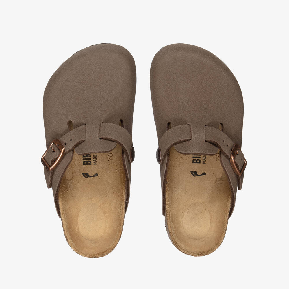 Birkenstock-Boys Chocolate Brown Faux Leather Clog Sandals | Childrensalon
