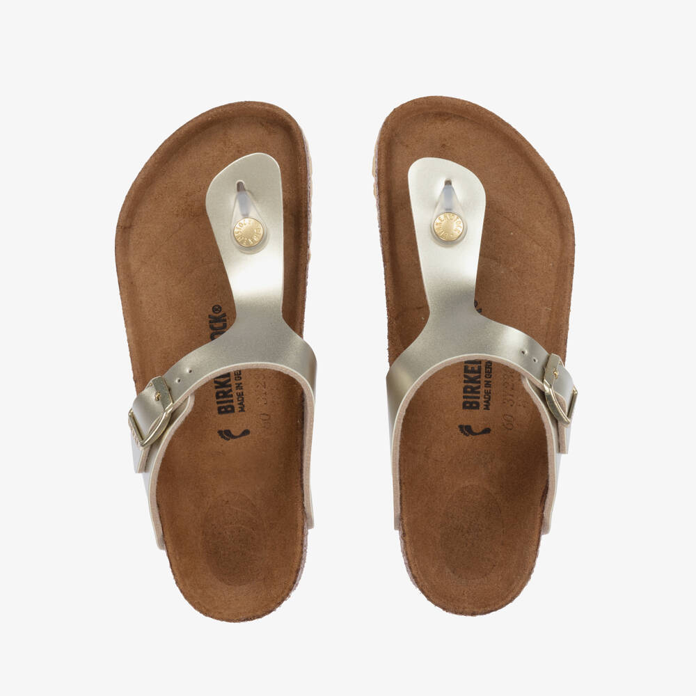 Birkenstock-Girls Gold Leather T-Bar Sandals | Childrensalon