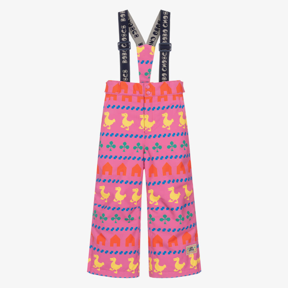 Bobo Choses-Girls Pink Ski Trousers with Pixelated Print | Childrensalon