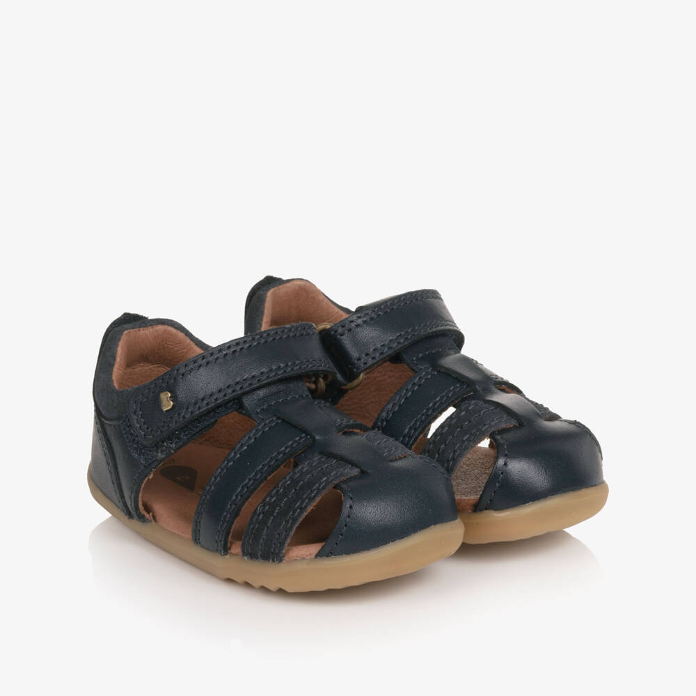 Bobux Step Up-Baby Boys Navy Blue Leather Velcro First Walkers | Childrensalon
