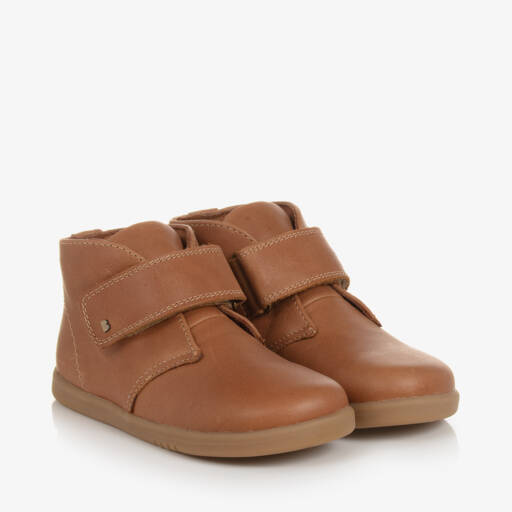 Bobux-Boys Tan Brown Leather Velcro Boots | Childrensalon
