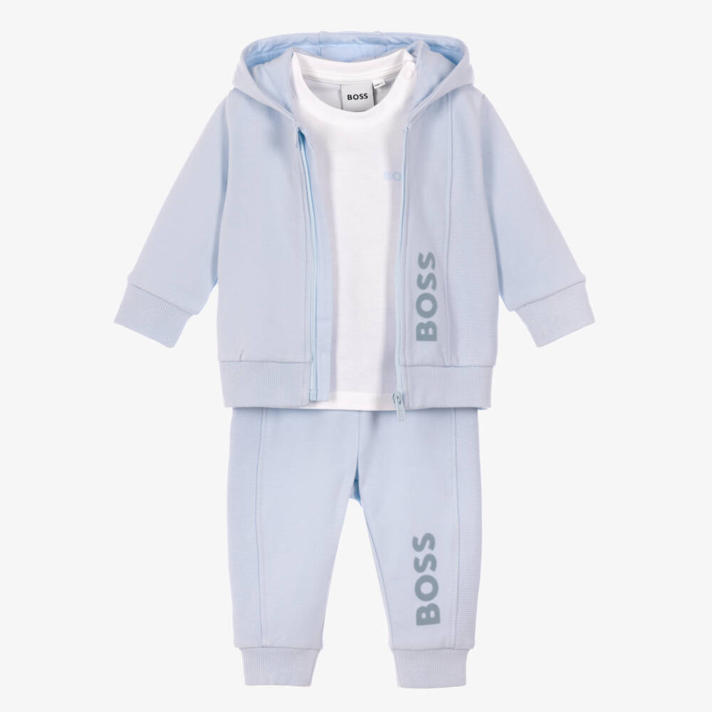 BOSS-Baby Boys Pale Blue Tracksuit Set | Childrensalon