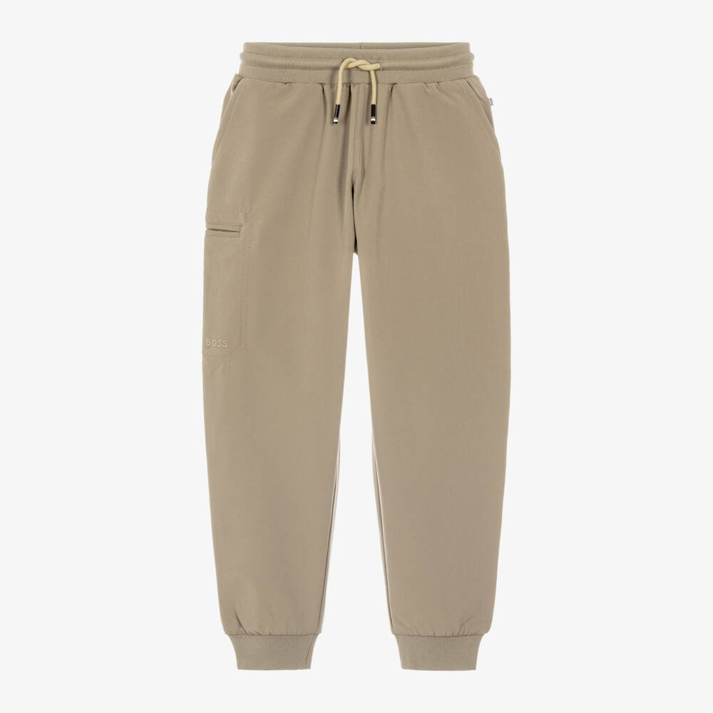 BOSS-Boys Beige Drawstring Joggers with Side Pocket | Childrensalon