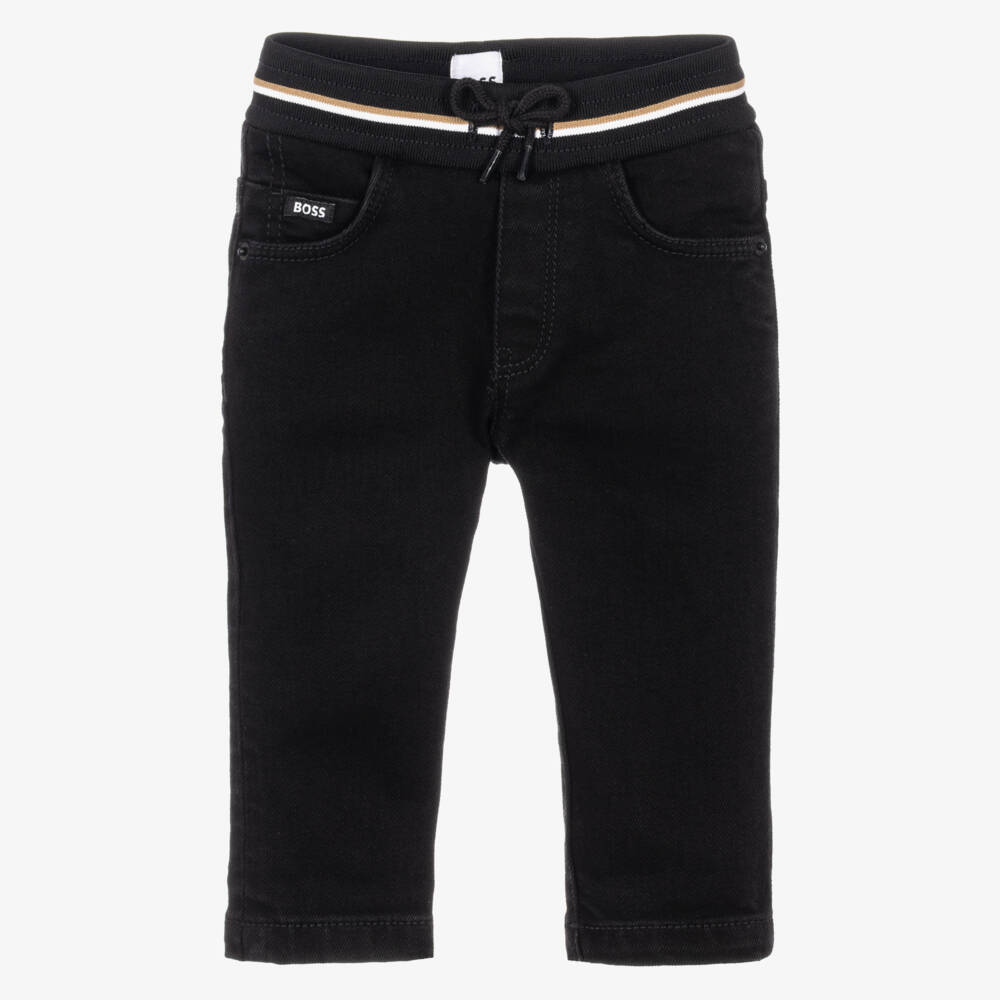 BOSS-Boys Black Denim Jeans with Elasticated Waist | Childrensalon