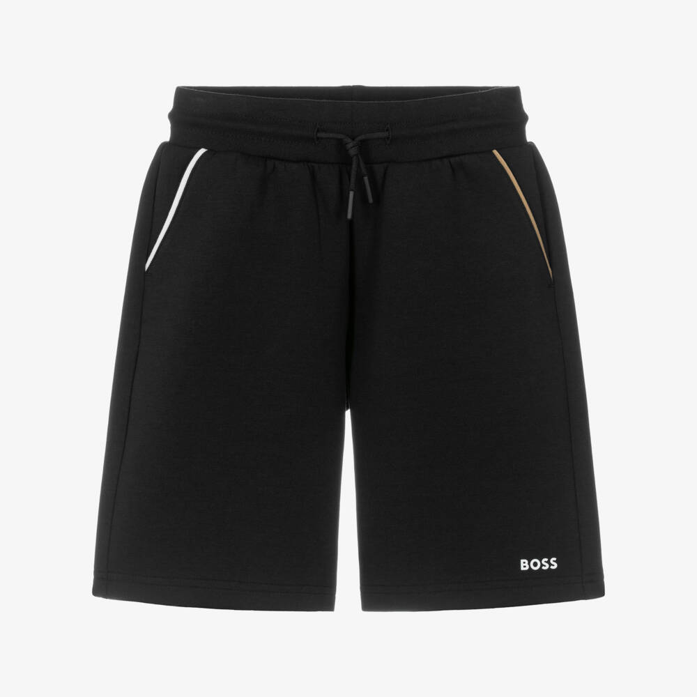 BOSS-Boys Black Jersey Logo Shorts | Childrensalon