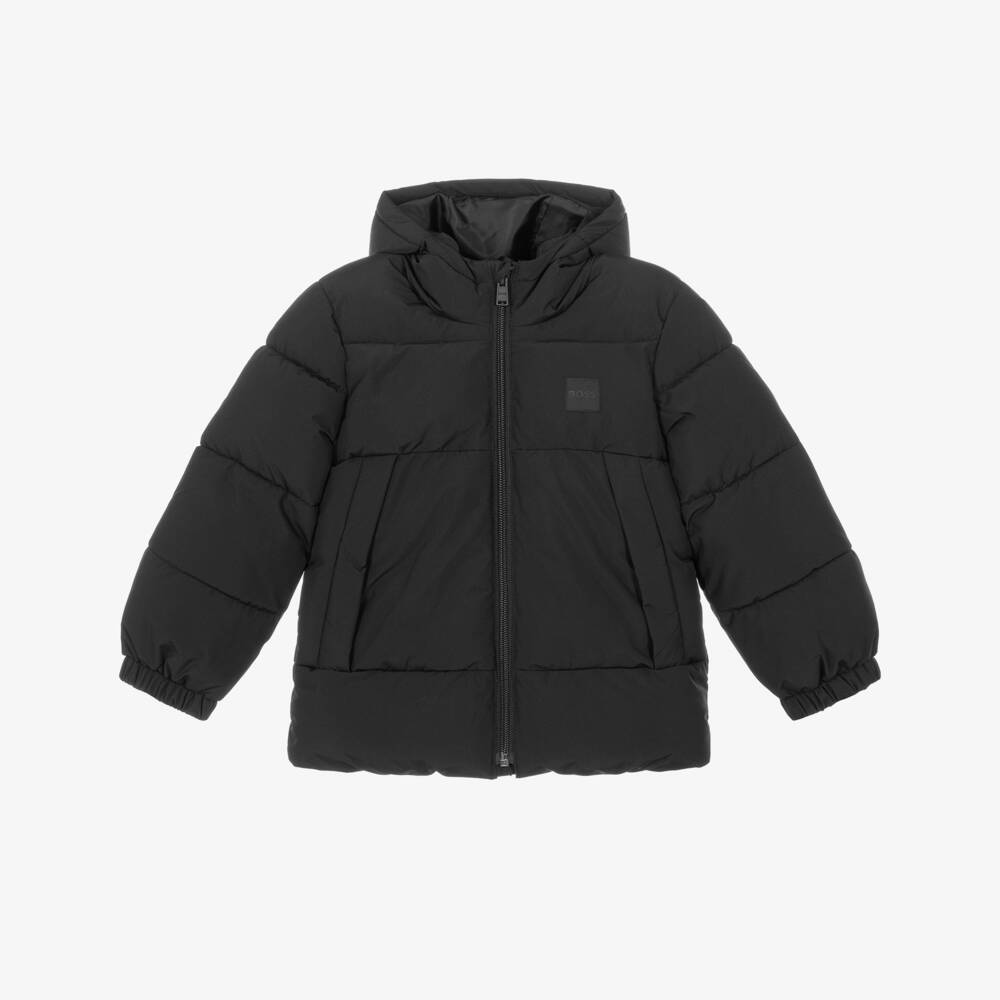 BOSS-Boys Black Water Repellent Puffer Jacket | Childrensalon