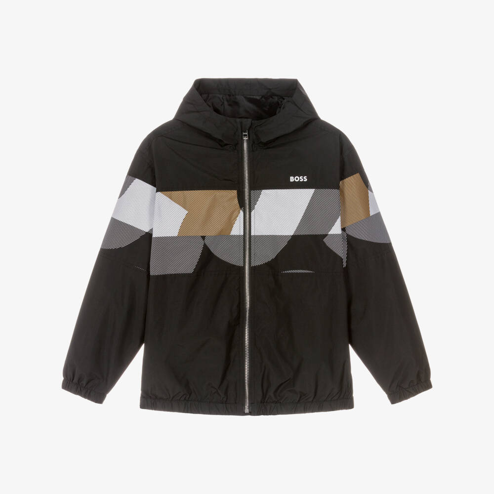 BOSS-Boys Black Windbreaker with Graphic Logo | Childrensalon