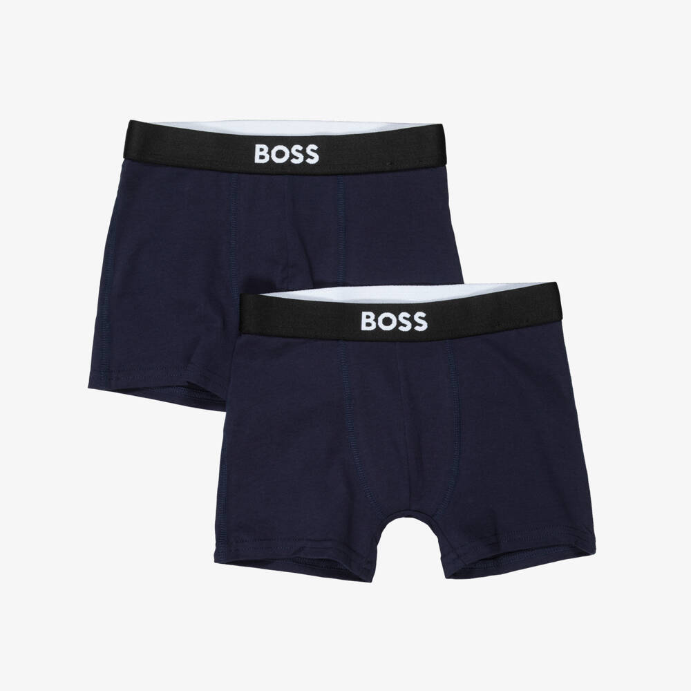 BOSS-Boys Navy Blue Boxer Trunks (2 Pack) | Childrensalon