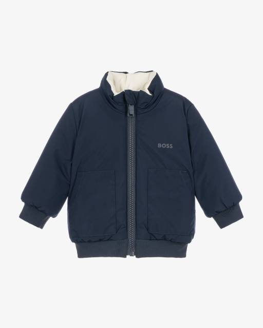 BOSS-Boys Navy Blue & Sherpa Fleece Reversible Jacket | Childrensalon
