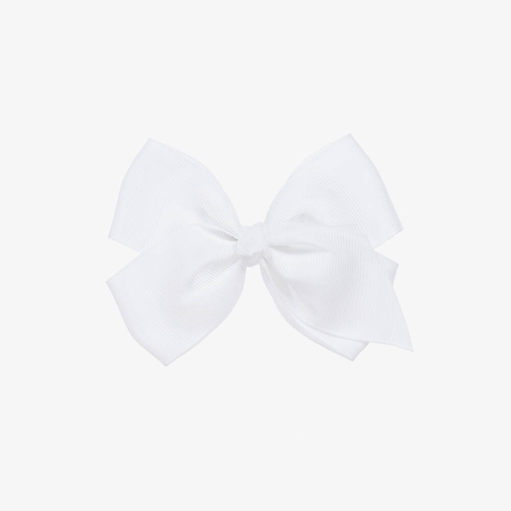 Bowtique London-White Ribbon Bow Hair Clip (10cm) | Childrensalon