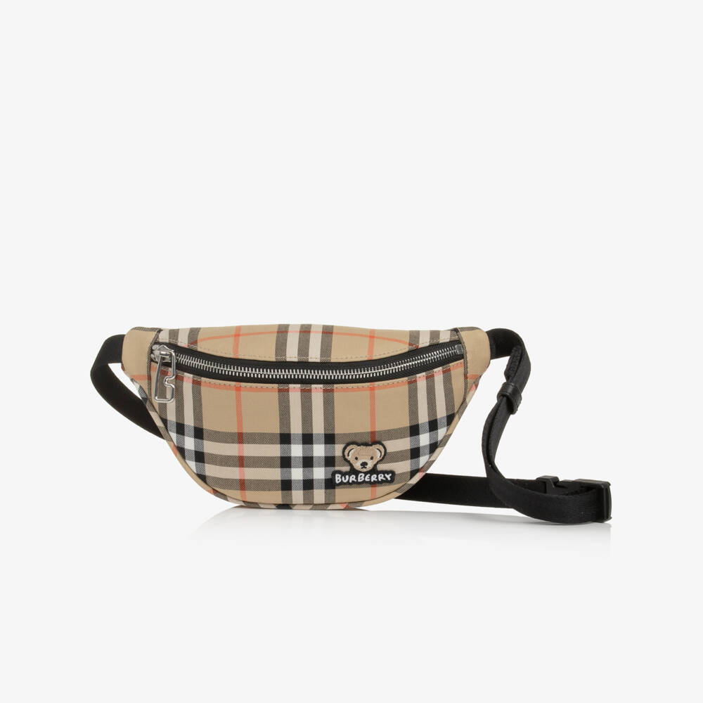 Burberry-Beige Check Canvas Belt Bag (20cm) | Childrensalon