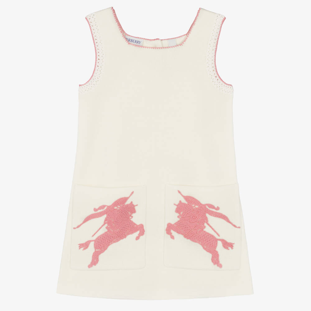 Burberry-Girls Ivory & Pink EKD Cotton Knit Dress | Childrensalon