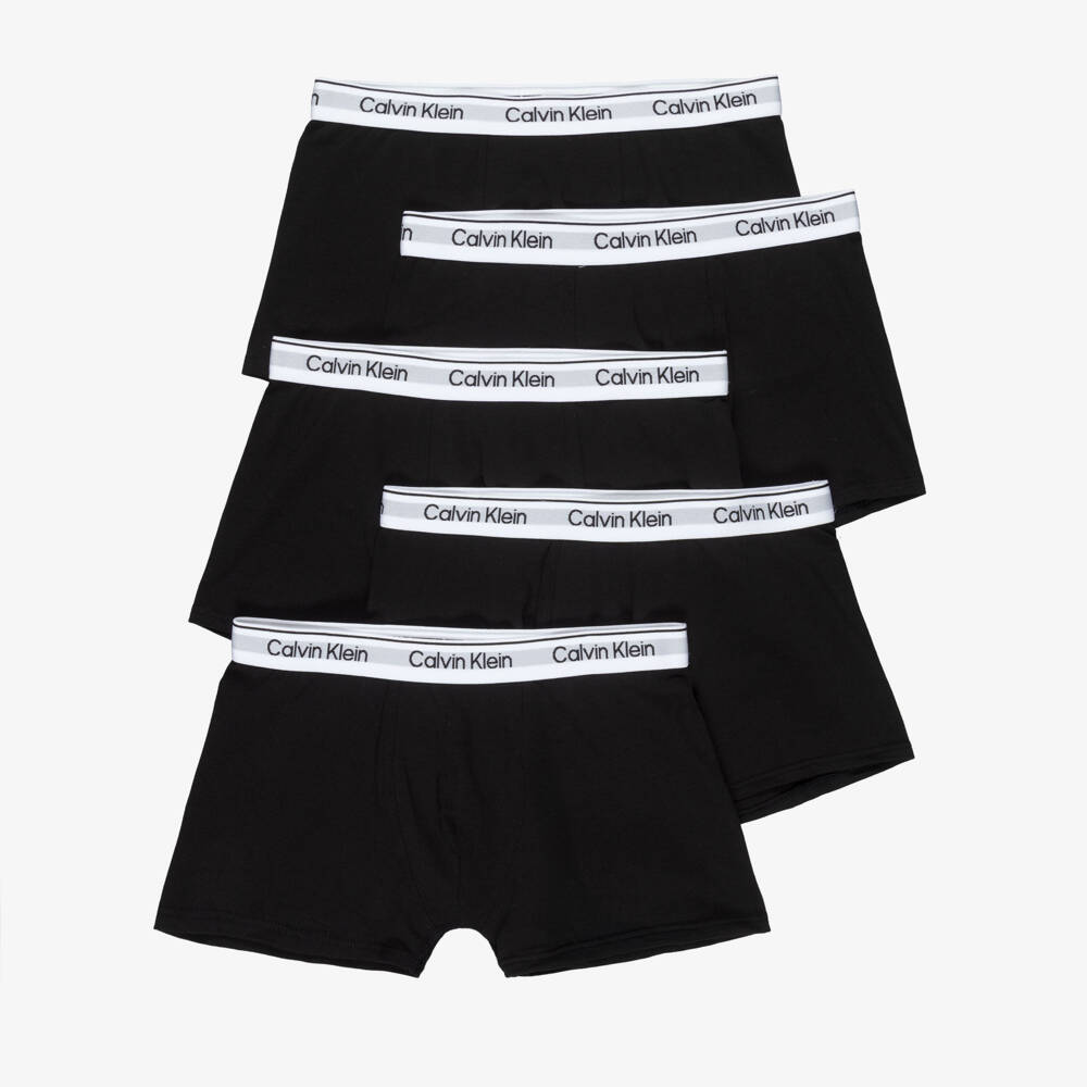 Calvin Klein-Boys Black Cotton Jersey Boxer Shorts (5 Pack) | Childrensalon