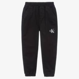 Boys Black Cotton Joggers with Elasticated Cuffs