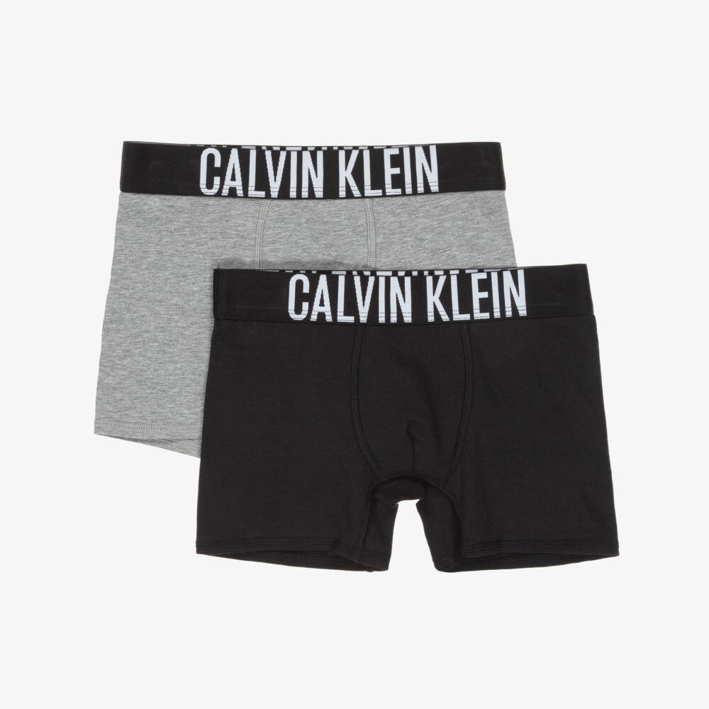 Calvin Klein-Boys Grey & Black Cotton Boxers (2 Pack) | Childrensalon