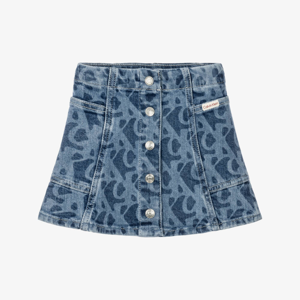 Calvin Klein-Girls Blue Denim CK Patterned Skirt | Childrensalon