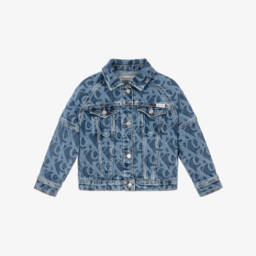 Girls Blue Printed CK Denim Jacket