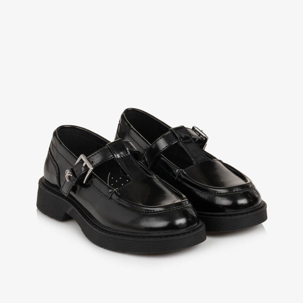 Calvin Klein-Girls Glossy Black T-Bar Buckle Shoes | Childrensalon