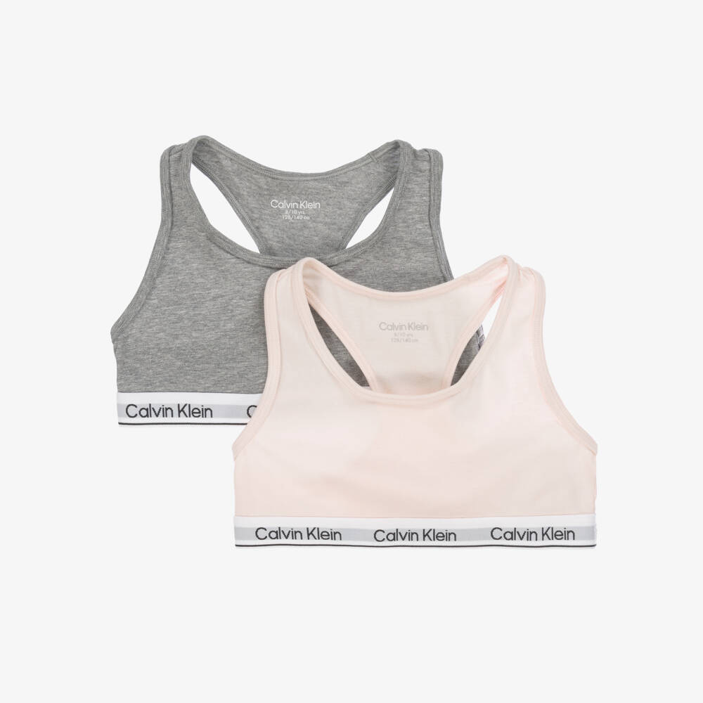 Calvin Klein-Girls Pink & Grey Cotton Cropped Tops (2 Pack) | Childrensalon