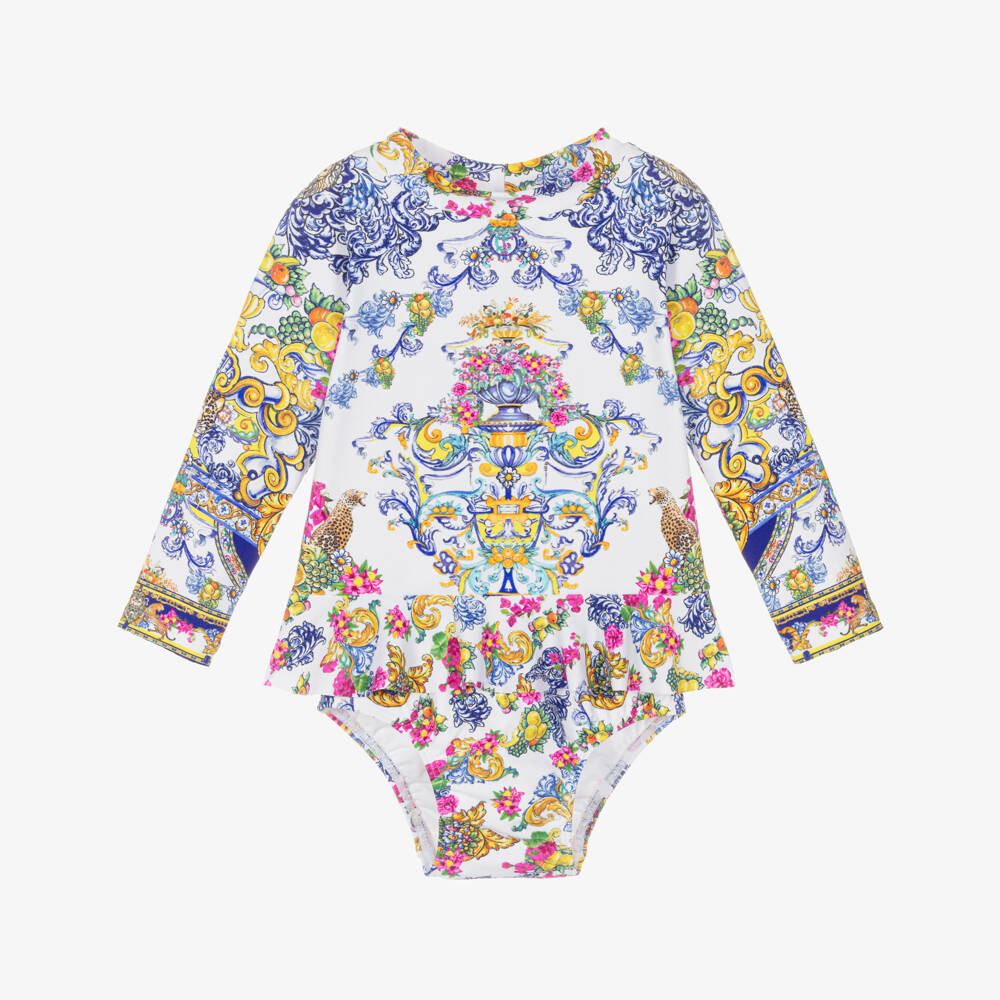 CAMILLA-Baby Girls Long Sleeve Tankini with Baroque Print | Childrensalon