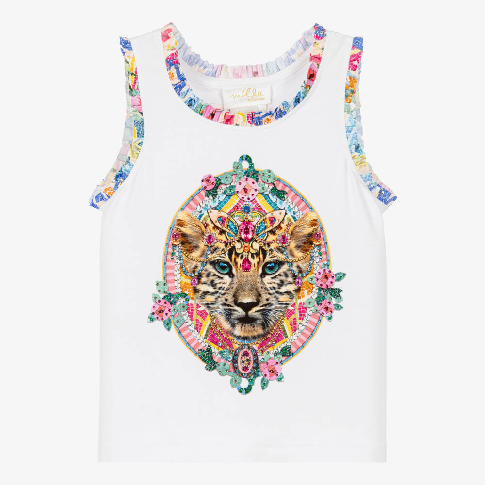 CAMILLA-Girls Ivory Baroque Leopard Print Vest Top | Childrensalon