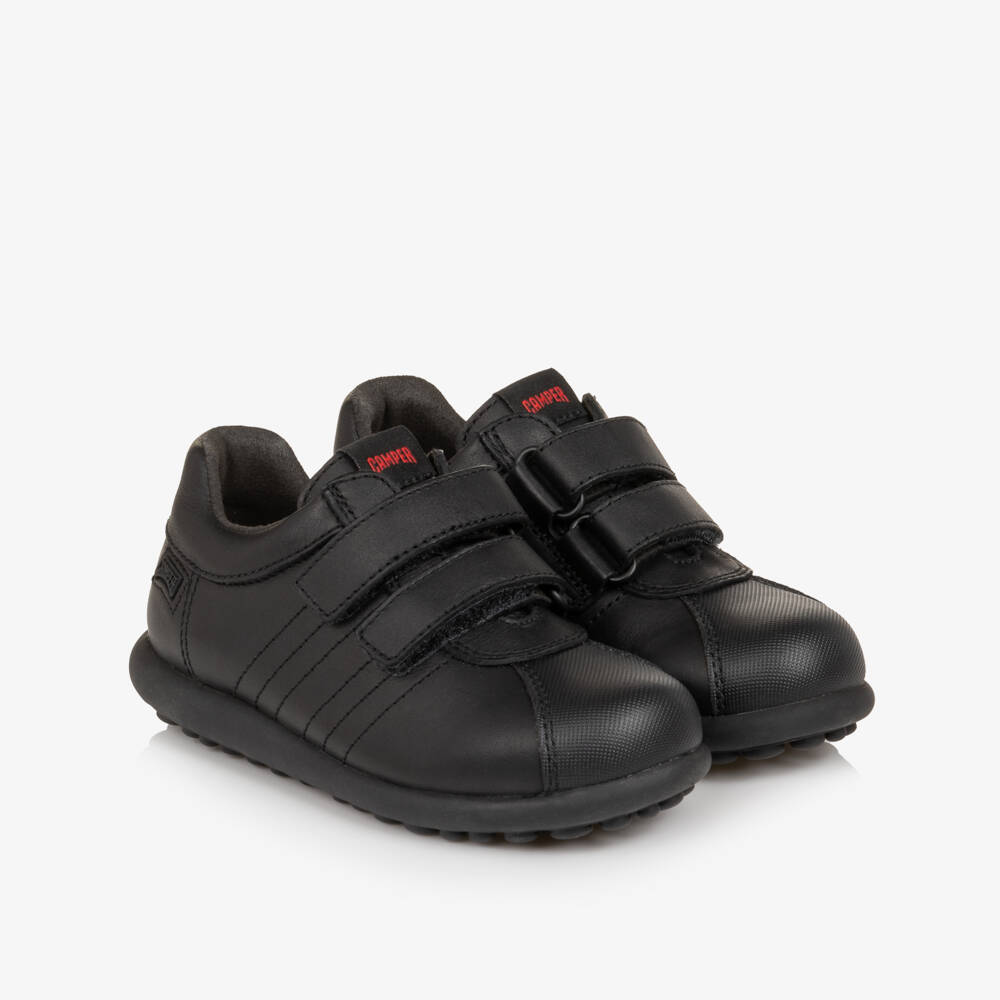 Camper-Boys Black Leather Pelotas Ariel Velcro Trainers | Childrensalon