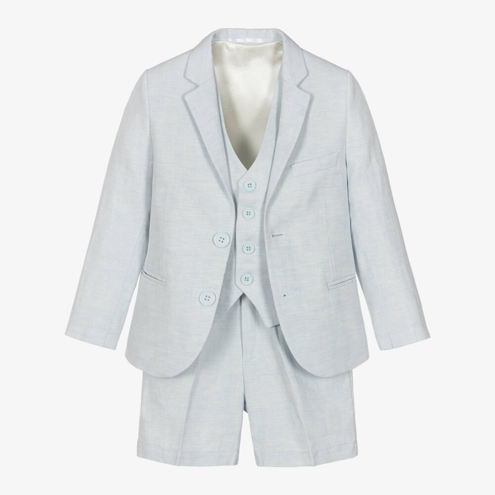 Caramelo Kids-Boys Blue Linen & Cotton Shorts Suit | Childrensalon