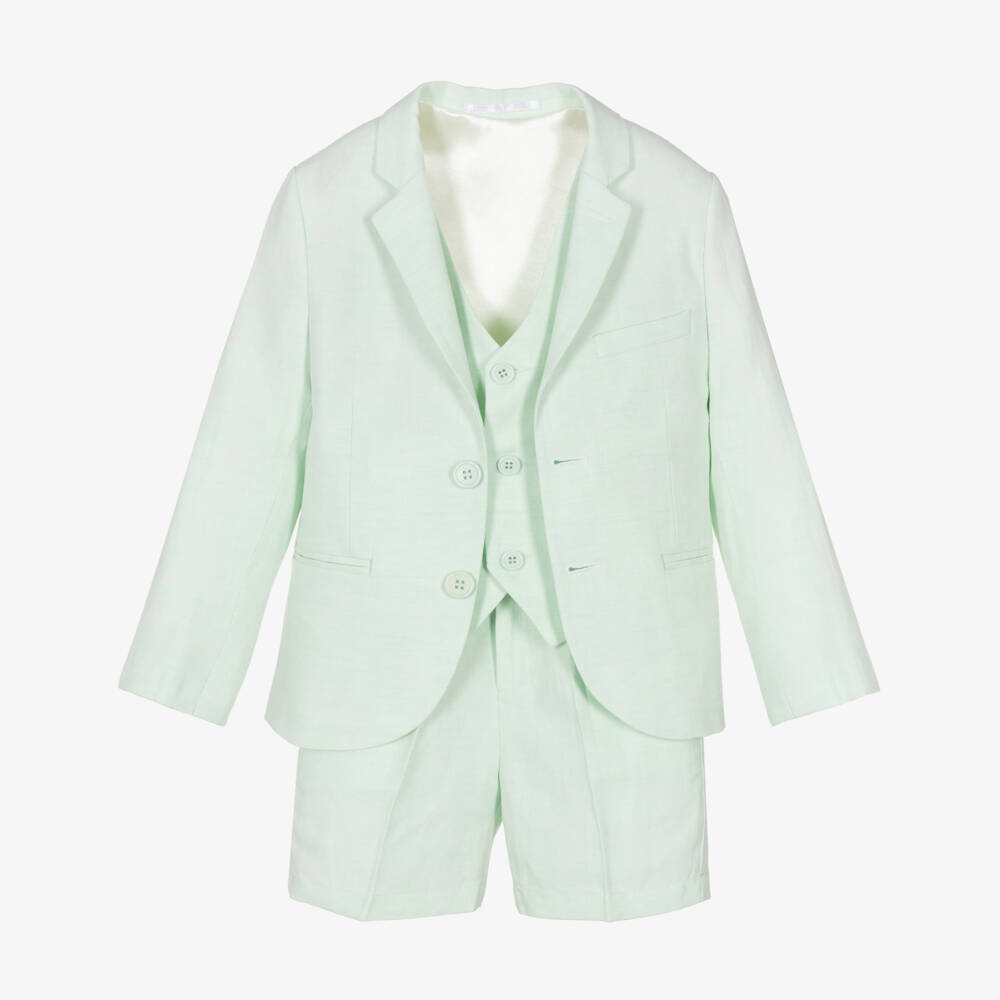 Caramelo Kids-Boys Green Linen & Cotton Shorts Suit | Childrensalon