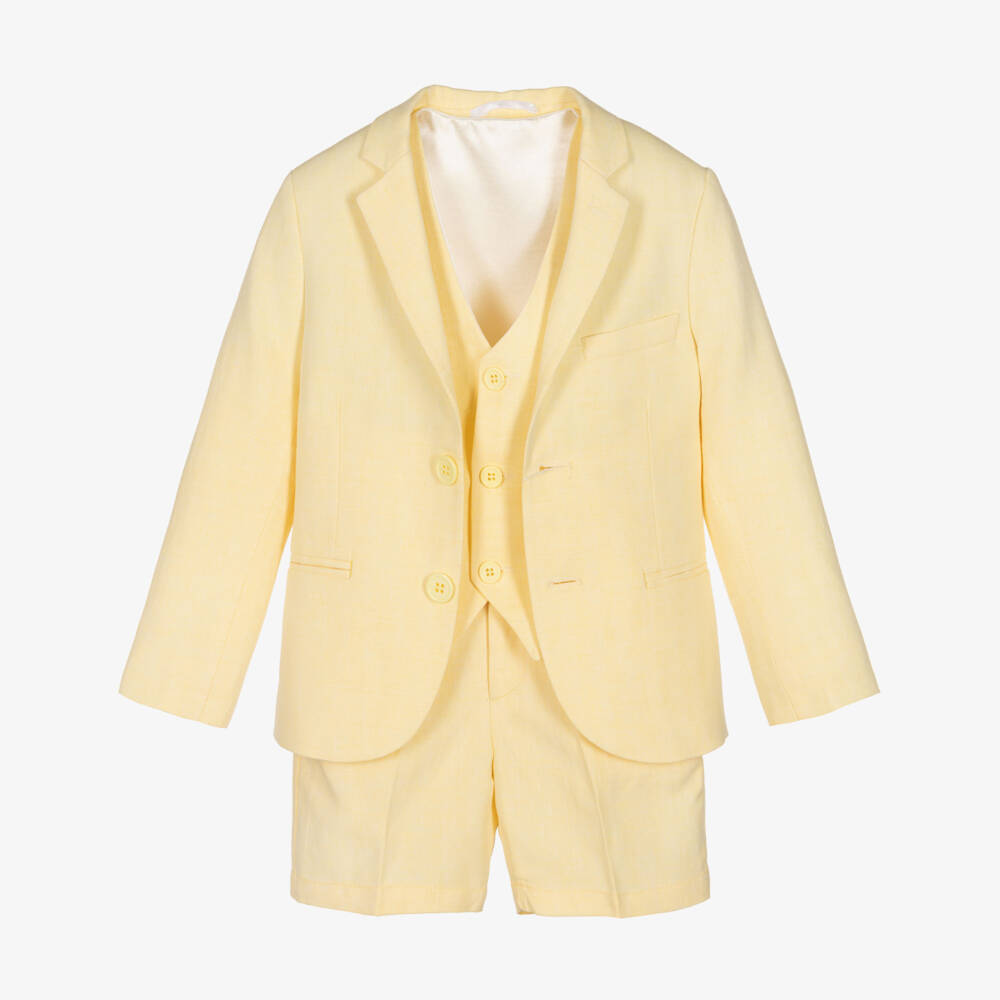 Caramelo Kids-Boys Yellow Linen & Cotton Shorts Suit | Childrensalon