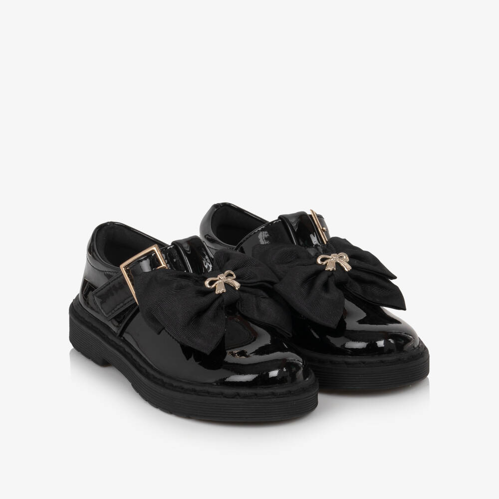 Caramelo Kids-Girls Black Patent T-Bar School Shoes | Childrensalon