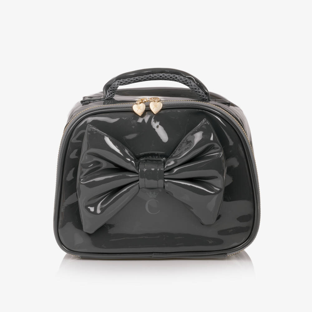 Caramelo Kids-Girls Glossy Grey Patent Lunch Bag (20cm) | Childrensalon