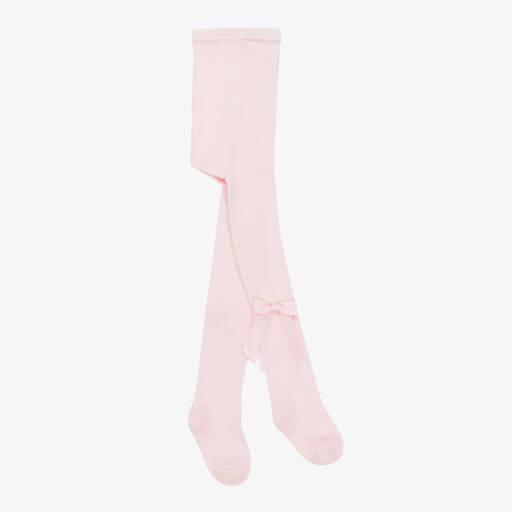 Carlomagno-Girls Pink Cotton Bow Tights  | Childrensalon