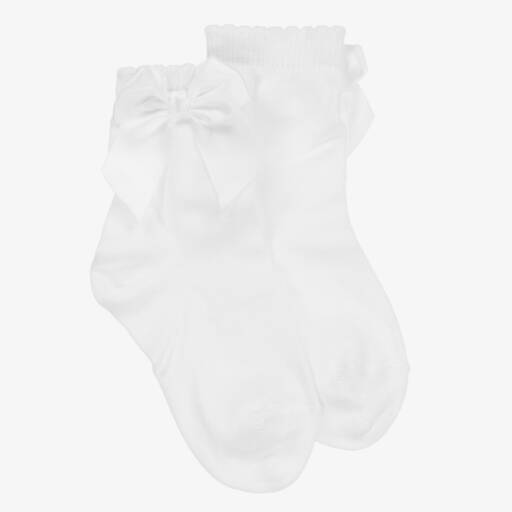 Carlomagno-Girls White Cotton Socks With Satin Bow | Childrensalon