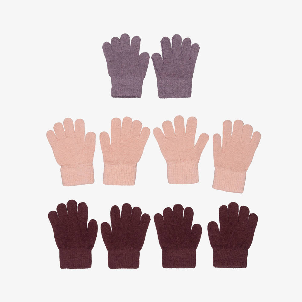 CeLaVi-Girls Pink & Purple Wool Knit Gloves (5 Pack) | Childrensalon