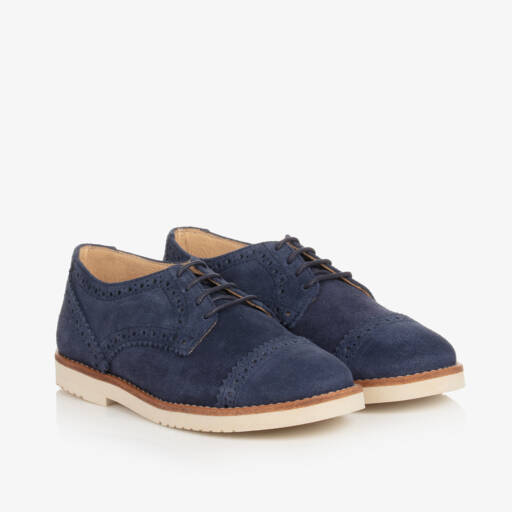Children's Classics-Boys Blue Suede Leather Brogue Shoes | Childrensalon