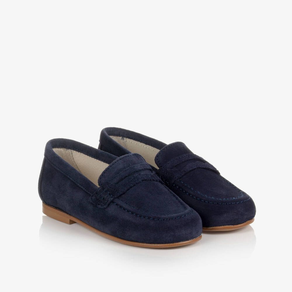 Children's Classics-Boys Navy Blue Suede Loafer Shoes | Childrensalon