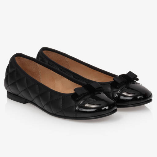 Children's Classics-Girls Black Leather Ballerina Shoes | Childrensalon