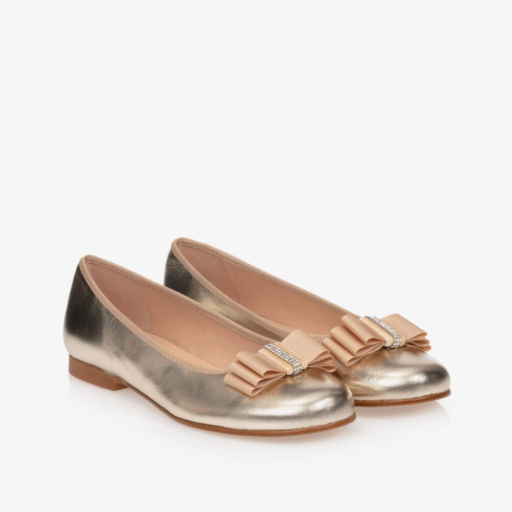 Children's Classics-Girls Gold Leather Ballerina Shoes | Childrensalon