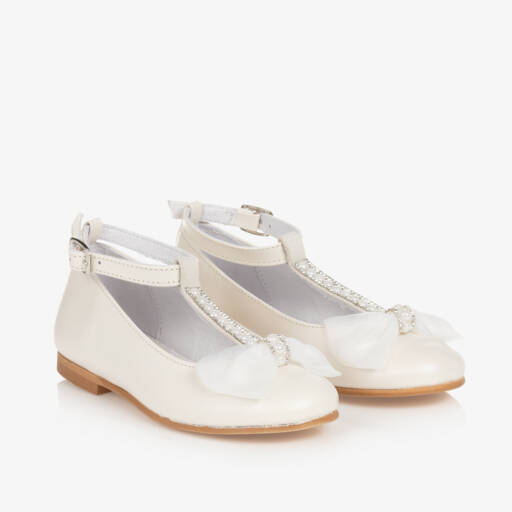 Children's Classics-Girls Ivory Leather Ballerina Bar Shoes | Childrensalon