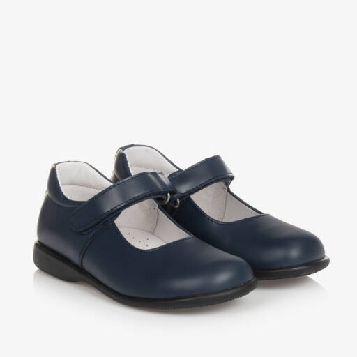 Children's Classics-Girls Navy Blue Leather Shoes | Childrensalon