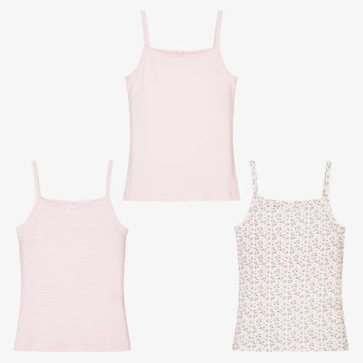Childrensalon Essentials-Girls Pink Organic Cotton Vests (3 Pack) | Childrensalon