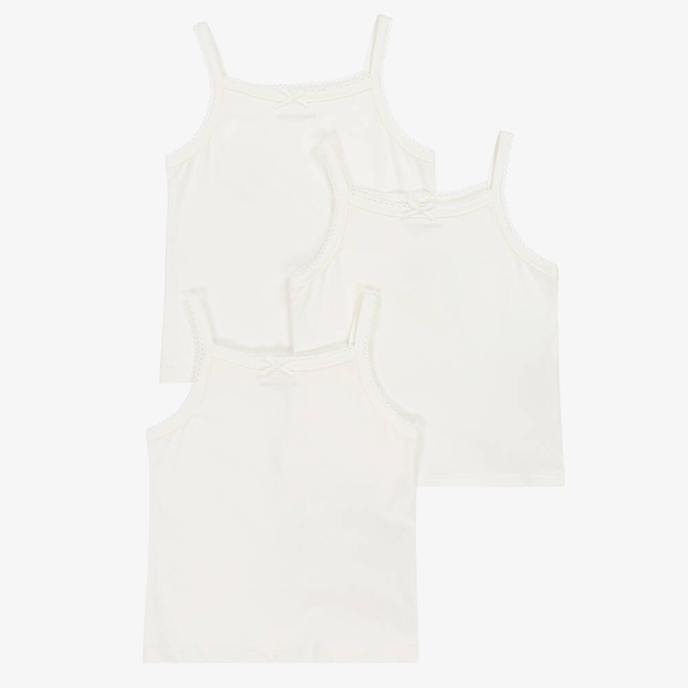 Childrensalon Essentials-Girls White Organic Cotton Vests with Picot Trim (3 Pack) | Childrensalon